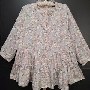 Entro Plus Size Floral Cottage Core Tiered Tunic Top 2x